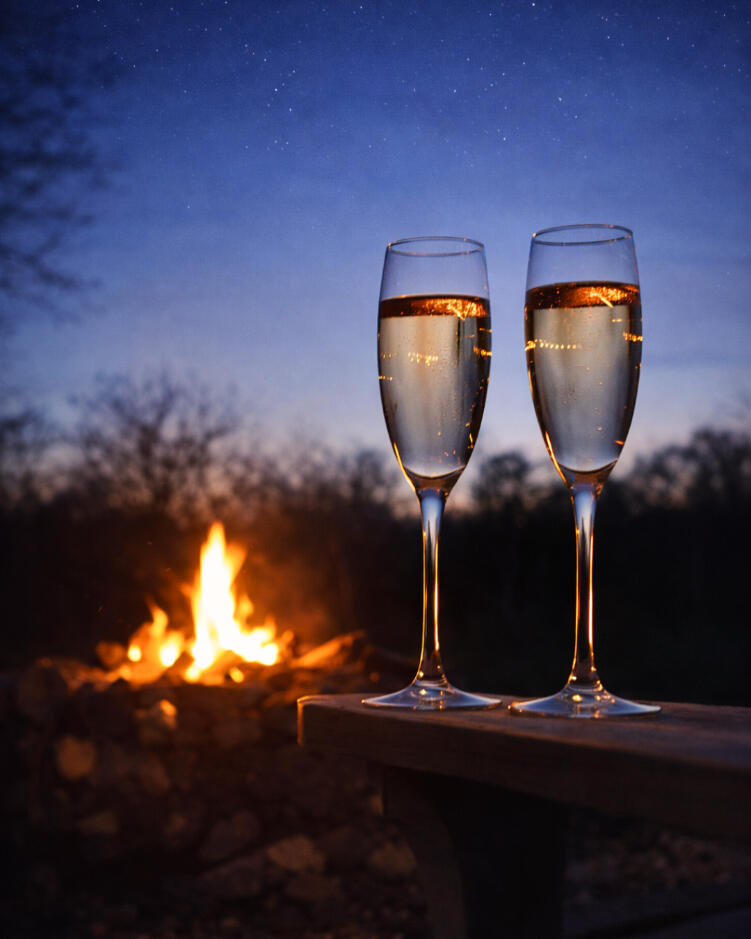 Soirée autour du brasero lors d’un séjour en roulotte en Bourgogne